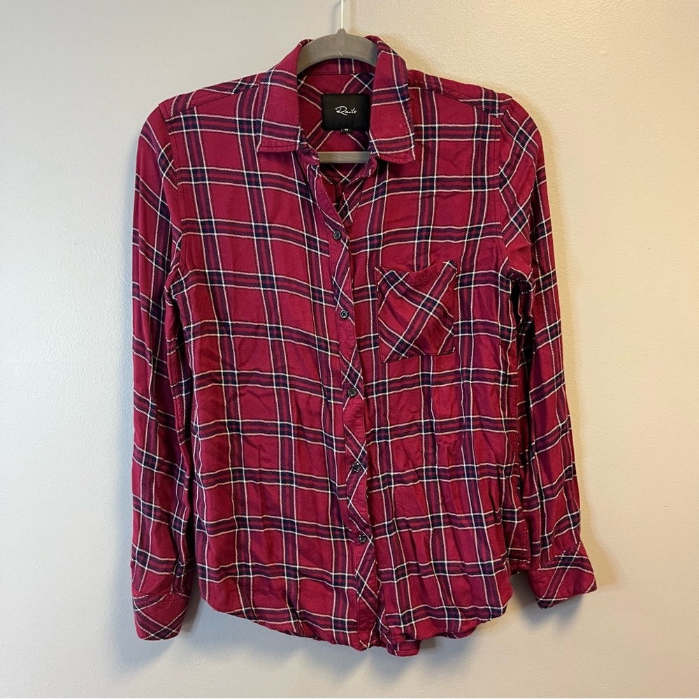 Rails Button Up Hunter Plaid Shirt In Merlot Navy… - image 3